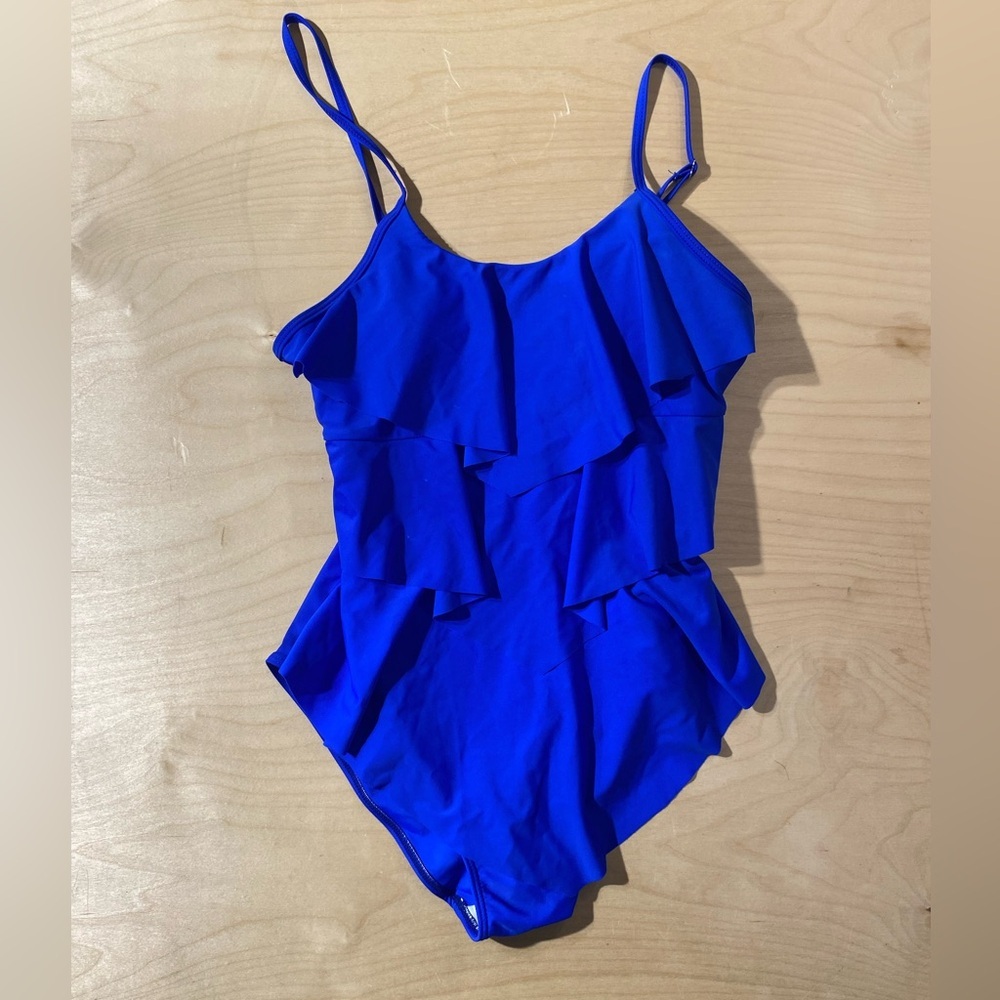 Blue Ruffled Swimsuit Large (OX) - Picture 5 of 10